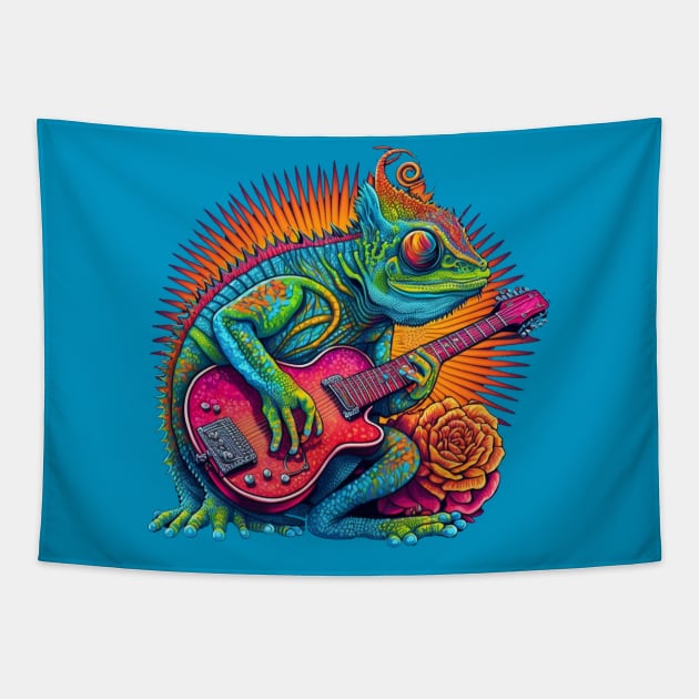 Chameleon With Guitar Tapestry by Aaron Ochs