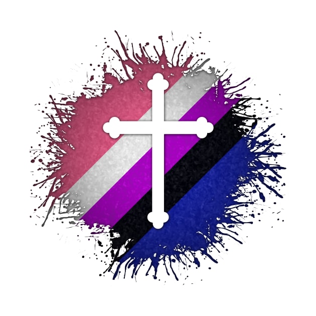 Paint Splatter Gender Fluid Pride Flag Cross Symbol by LiveLoudGraphics