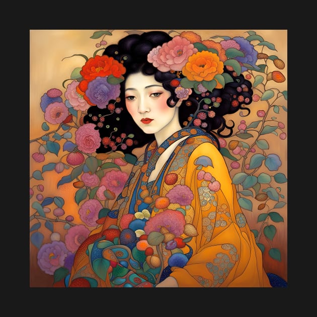 Asian Art Nouveau Woman Beauty with Flowers by LittleBean