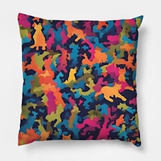 Rainbow Cat Camo - Colorful Army Camo Pattern Pillow