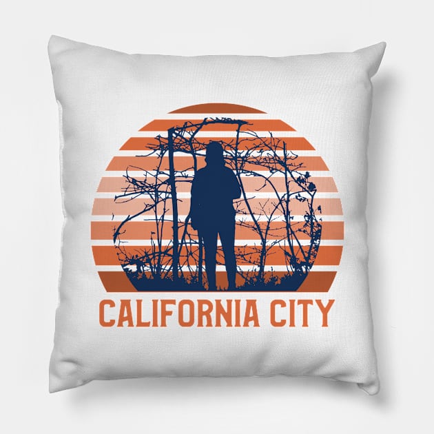 California City Sunset, Guy Standing in the Bushes with Trees, Gift for sunset lovers T-shirt, Camping, Camper Pillow by AbsurdStore