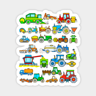 21 agricultural vehicles like tractor, combine harvester, seeder, hay baler and plow Magnet