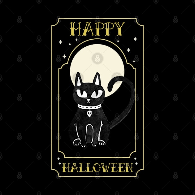 Happy Halloween Black Cat Design by Up 4 Tee