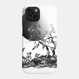 SumiE japanese pines with a big full moon Phone Case