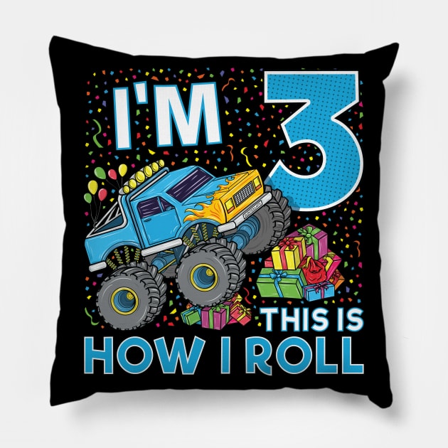 3rd Birthday Monster Truck Party Gift 3 Year Old Boy Pillow by silentsoularts