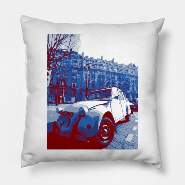 Citroen 2Cv: red, white and blue Pillow by Sampson-et-al