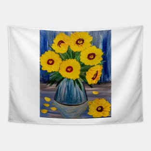 Sunflowers in tall vase Tapestry