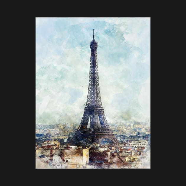 Paris watercolor paint design by colorbyte