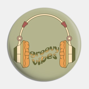 Groovy Vibes Retro Headphones Design Pin