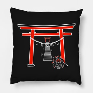 White Kitsune Shrine Stairs Pillow