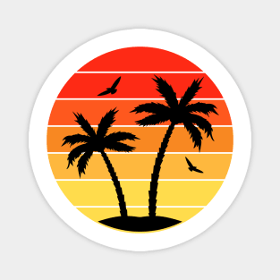 Vintage Colorful  beach sunset palm trees Magnet