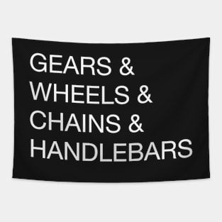 Gears & Wheels & Chains & Handlebars Helvetica Bike Design Tapestry