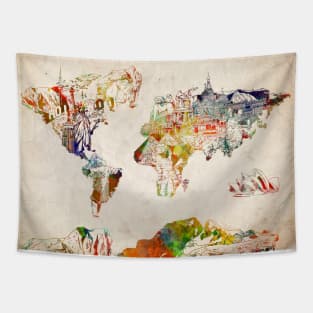 world map landmarks Tapestry