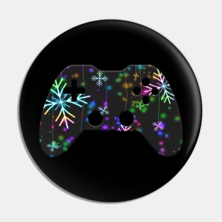 Winter Snowflake Christmas Lights - Gaming Gamer Abstract - Gamepad Controller - Video Game Lover - Graphic Background Pin