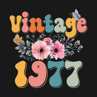 Vintage 1977 Floral Retro Groovy 46th Birthday T-Shirt