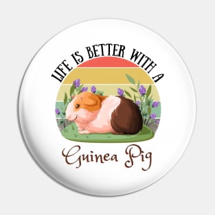 Life Is Better With A Guinea Pig, Cute Retro Sunset Guinea Pig Lover Pin