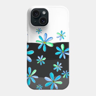 A Cascade of Daisies - Hand Drawn Design with Fresh Blue & Green Petals Phone Case