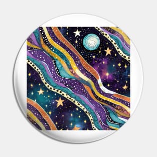 Geometric pattern of curved seamless stripes making a starry night with galaxy and stars Pin