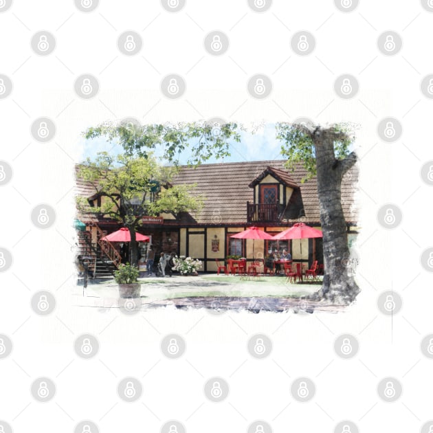 Cafe Scene in Solvang California Digital Watercolor by ButterflyInTheAttic