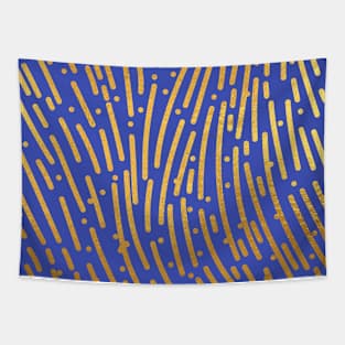 Indigo Blue Gold colored abstract lines pattern Tapestry