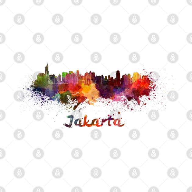 Jakarta skyline in watercolor by PaulrommerArt