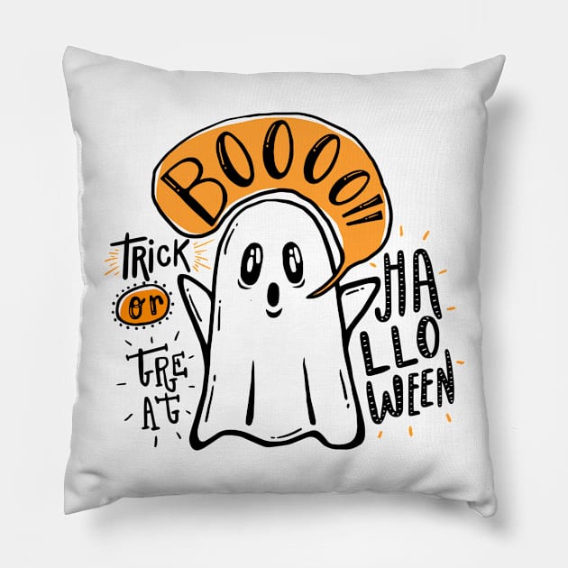 Spooky Halloween Ghost Pillow by superdupertees