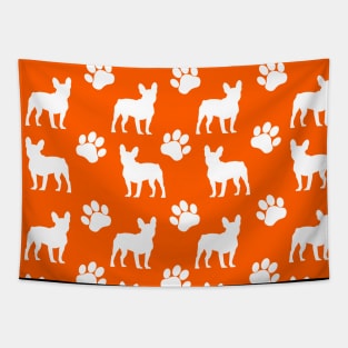 Orange French Bulldog Pawprint Pattern Tapestry