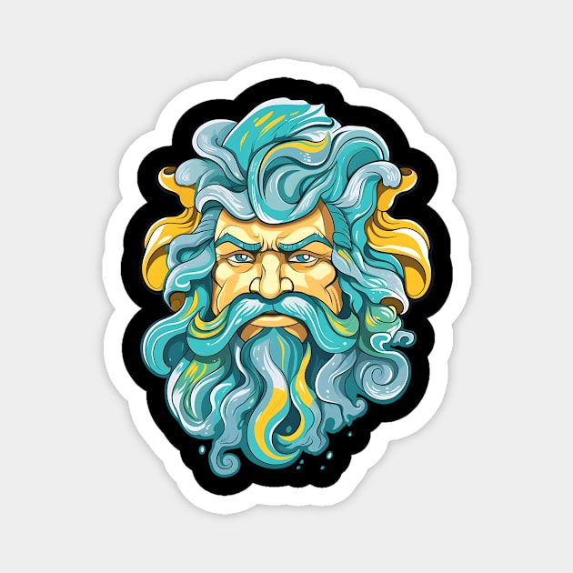 Greek God Poseidon, turquoise and yellow Magnet by Clearmind Arts