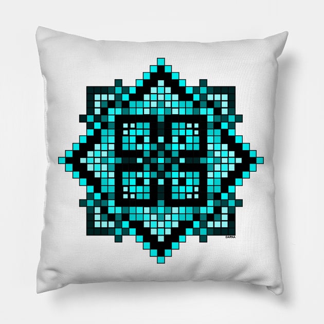 teal pixelated mandala Pillow by DARNA