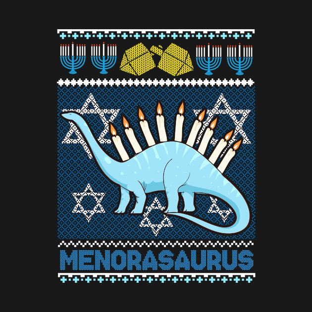 Hanukkah Ugly Christmas Design Menorasaurus Funny Gift T-Shirt by Dr_Squirrel