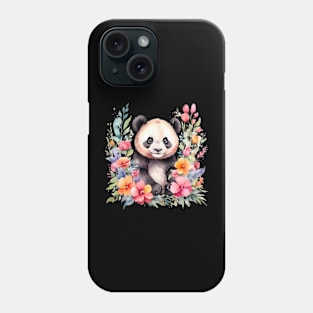 A panda bear decorated with beautiful watercolor flowers Phone Case