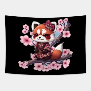 Japanese Red Panda in Blossoms Tapestry