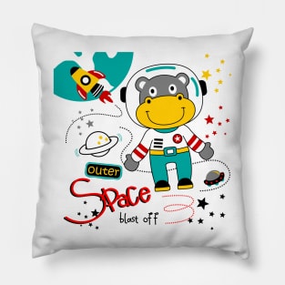 hippo outer space cartoon Pillow