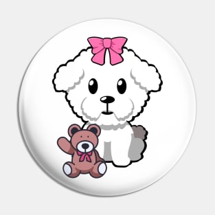 Funny Furry dog is holding a teddy bear Pin