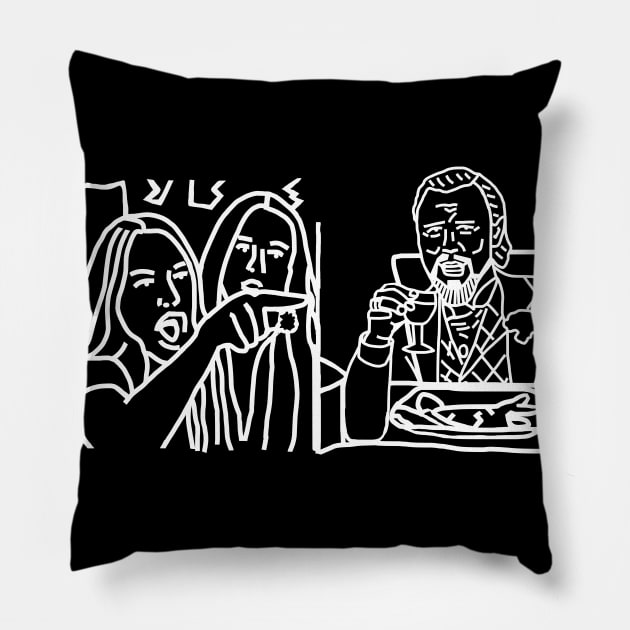 White Line Woman Yelling at a Cat called Leo Pillow by ellenhenryart