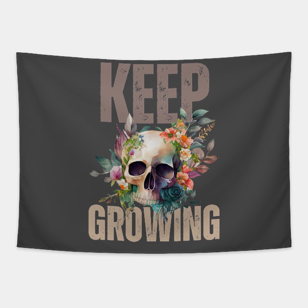 Keep Growing Floral Skull Tapestry by Tip Top Tee's