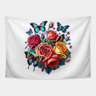 Beautiful Butterflies and Colourful Roses Tapestry