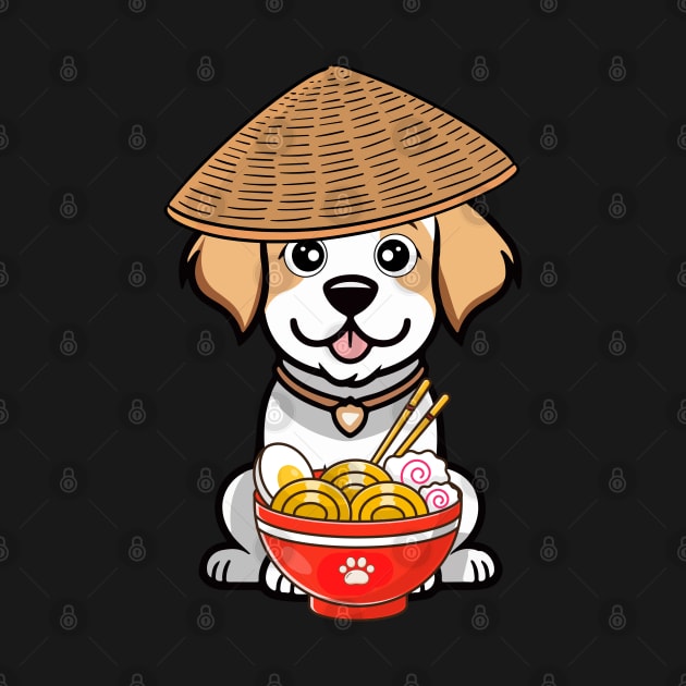 Funny happy dog is eating noodles by Pet Station