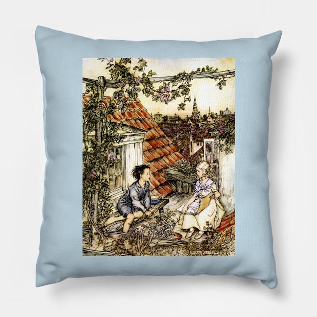 Kay and Gerda - The Snow Queen - Arthur Rackham Pillow by forgottenbeauty