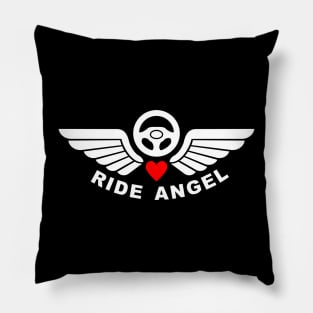 Ride Angel, graphic t-shirt with steering wheel and angel wings for volunteers drivers for helping people in need. Pillow