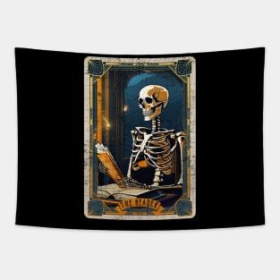 The Reader Retro Skeleton Halloween Tarot Card Tapestry