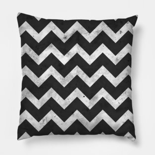 Simple black white chevron pattern lines retro vintage distressed Pillow