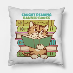 Caught Reading Banned Books Kitten Pillow