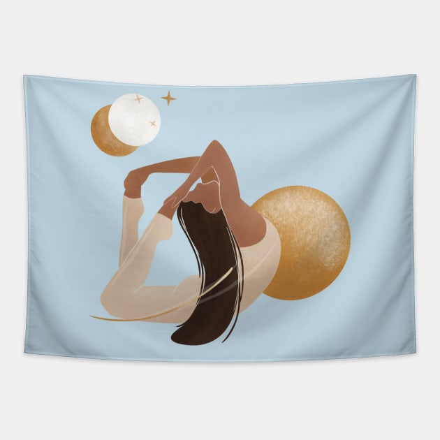 Silhouette of a female doing pilates and yoga. Tapestry by TheDesigNook