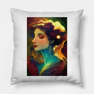 Nebulous Beauty - Art Nouveau, Vintage, Mucha, Gilded Age, Space Pillow