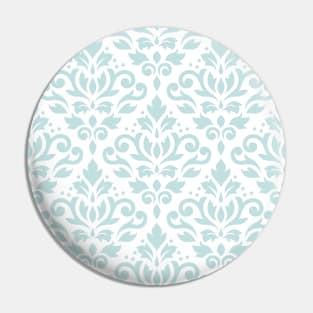 Scroll Damask Pattern Duck Egg Blue on White Pin