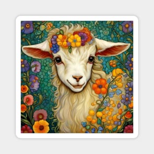 Baby Goat With A Cute Smile In A Flower Garden Magnet