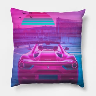 Car Retro Mountain Synthwave Pillow