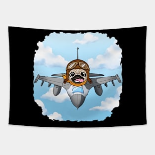 Pug Ace in the Skies: Fighter Plane Pilot Pug Tapestry