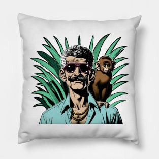 Man and Monkey in the jungle Pillow